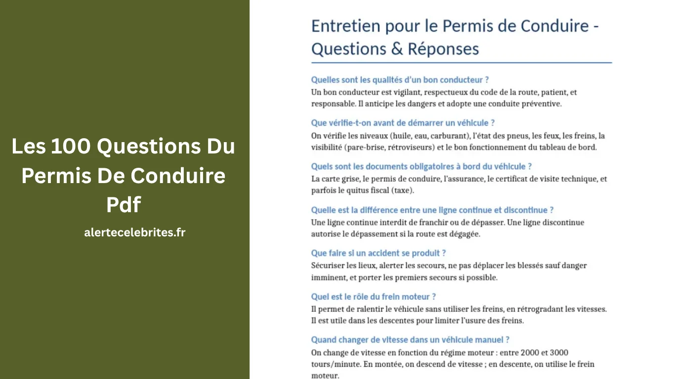 Les 100 Questions Du Permis De Conduire Pdf